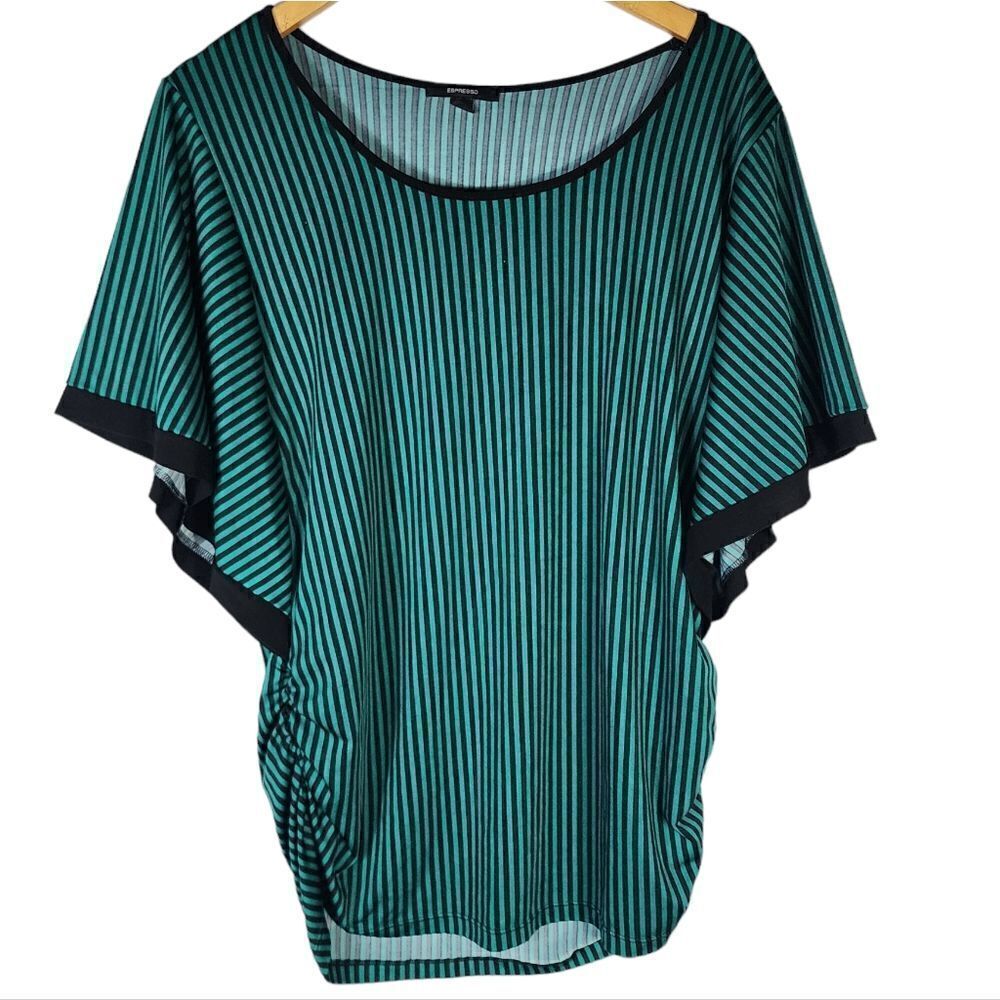 Espresso Turquoise Stripe Batwing Short Sleeve Blouse